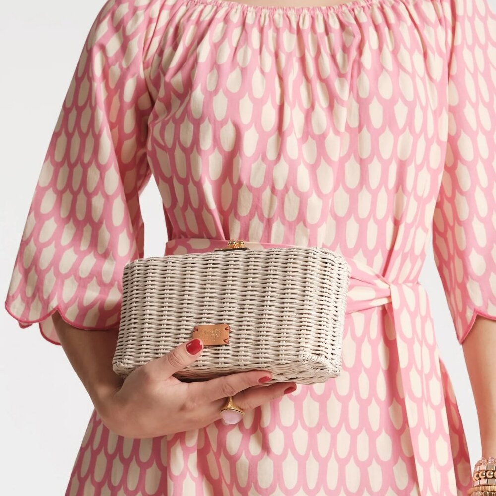 Frances Valentine Pepper Wicker Clutch in White - Picture 4 of 12